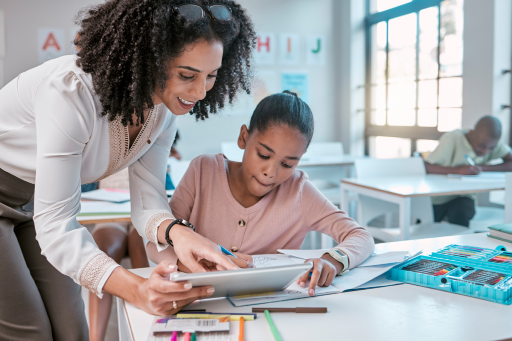 special education teacher working with student for success