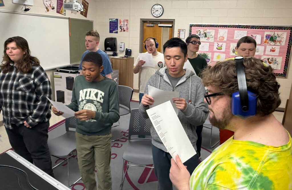group of alpha school students in music class
